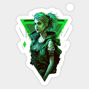 Cyberpunk Girl On Green Neon Background Sticker